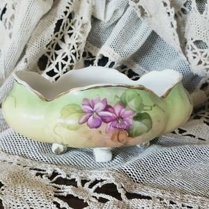 Antique Scalloped Footed Bowl Vanity Table Floral Victorian Shabby Cottagecore